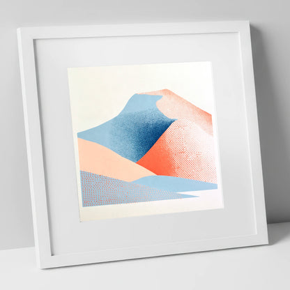 Blencathra in Blue and Coral lake district fell art print in white frame