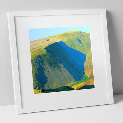 Branstree Fell and Valley Shadows lake district fell art print in white frame
