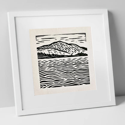 Coniston Water Monochrome Waves lake district lake art print in white frame