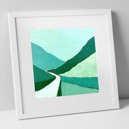 Vibrant Green Honister Pass lake district valley art print in white frame
