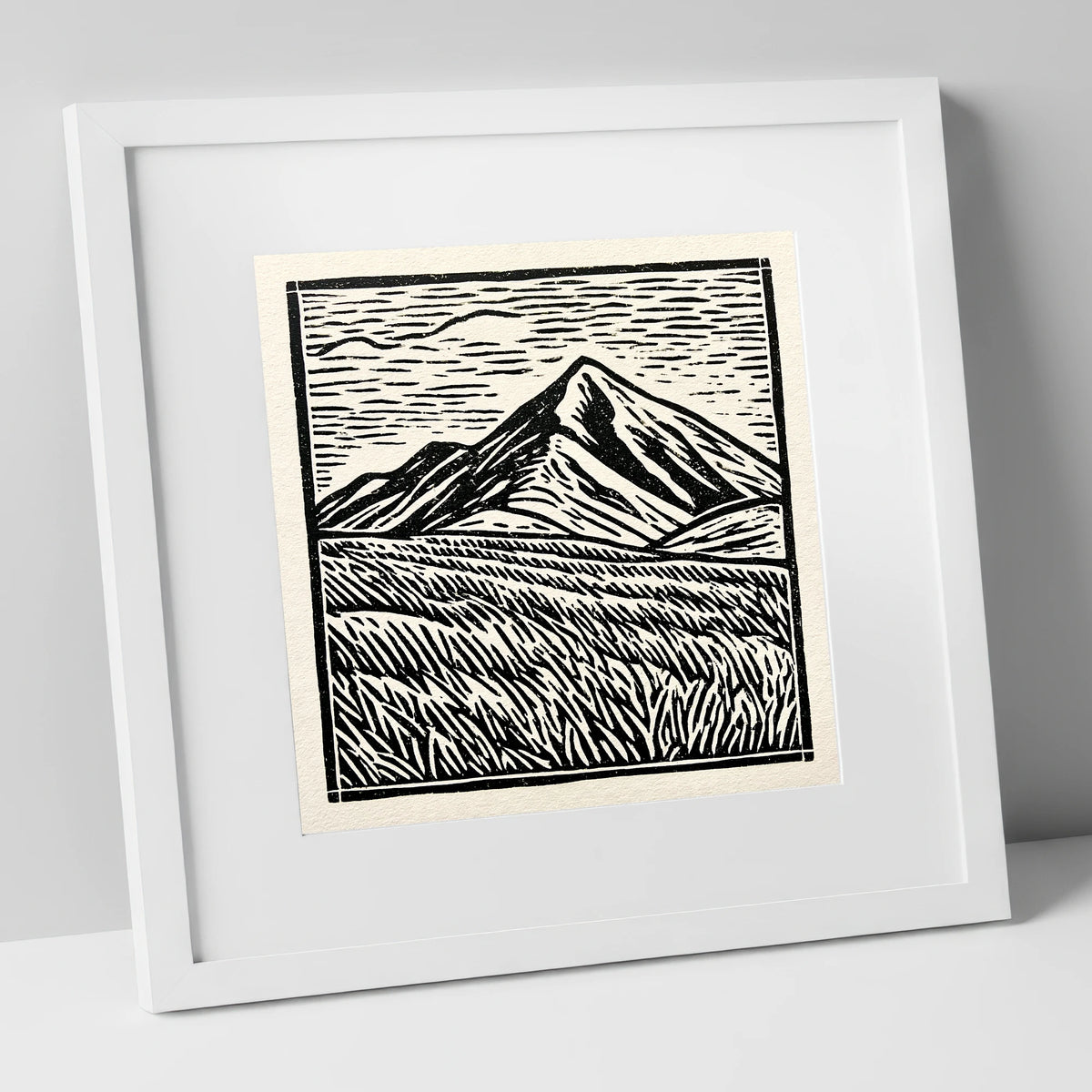 Bold Skiddaw in Monochrome lake district fell art print in white frame