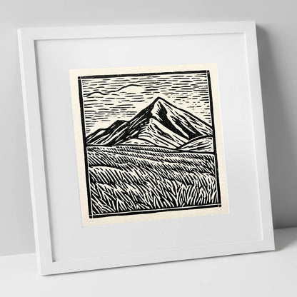 Bold Skiddaw in Monochrome lake district fell art print in white frame