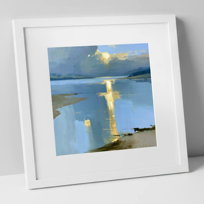 Sunset Breaking Over the Lake lake district lake art print in white frame