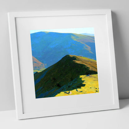 Hartsop Above How Sunlit Ridge lake district fell art print in white frame