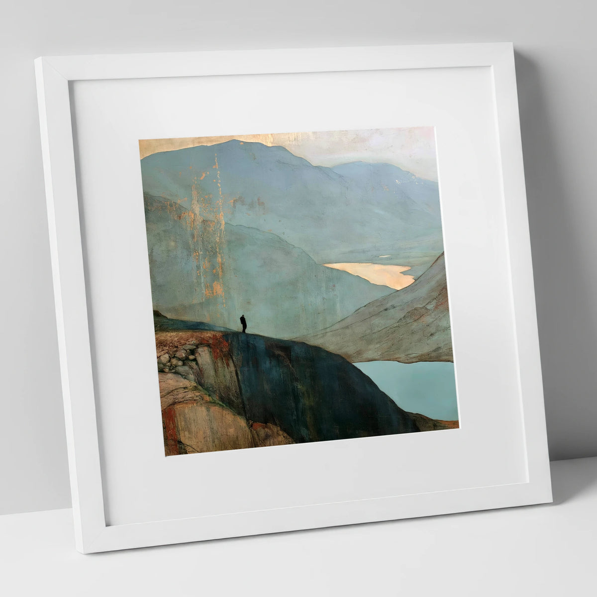 Walker Above Innominate Tarn lake district fell art print in white frame