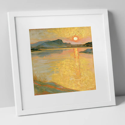 Golden Sunset Over the Lake lake district lake art print in white frame
