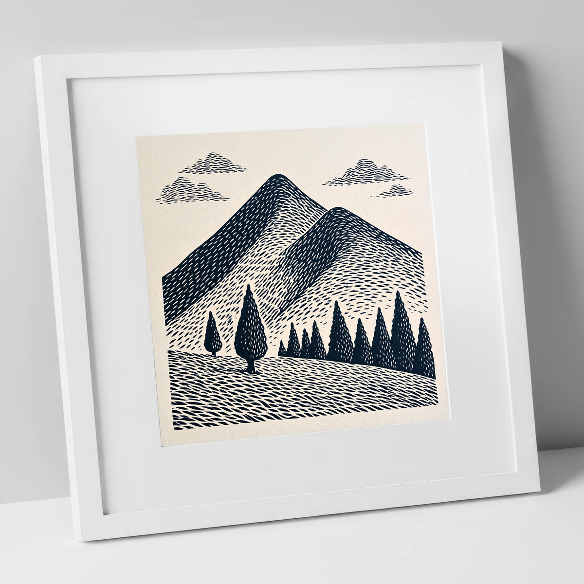 Midnight Blue Blencathra Peaks lake district fell art print in white frame
