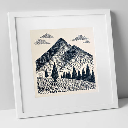 Midnight Blue Blencathra Peaks lake district fell art print in white frame