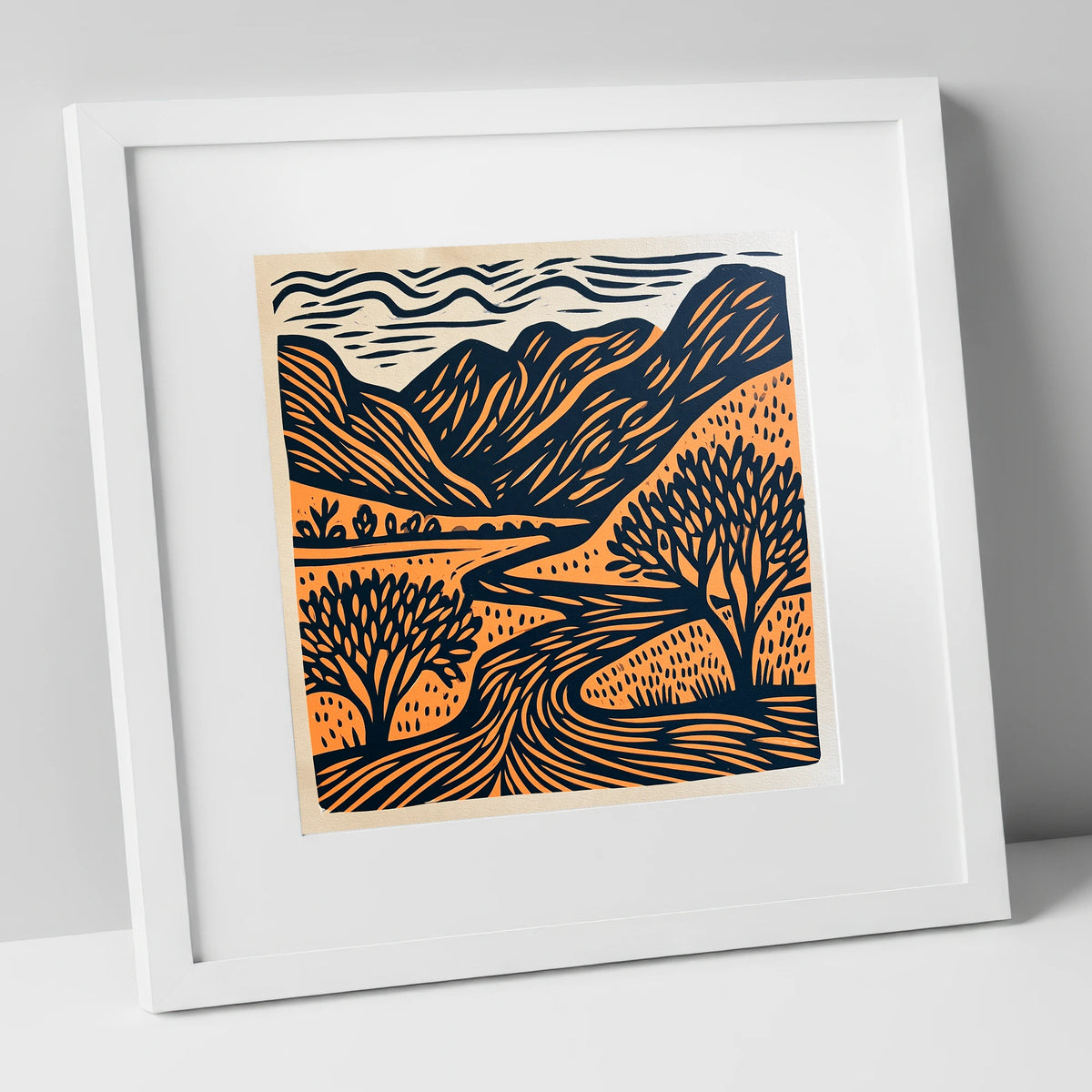 Rhythmic Borrowdale River Valley lake district valley art print in white frame