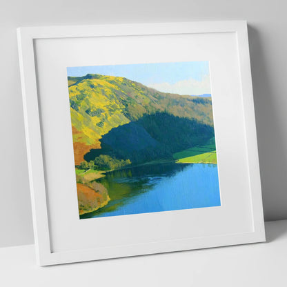 Vibrant Sunlight on Gowbarrow Fell lake district fell art print in white frame