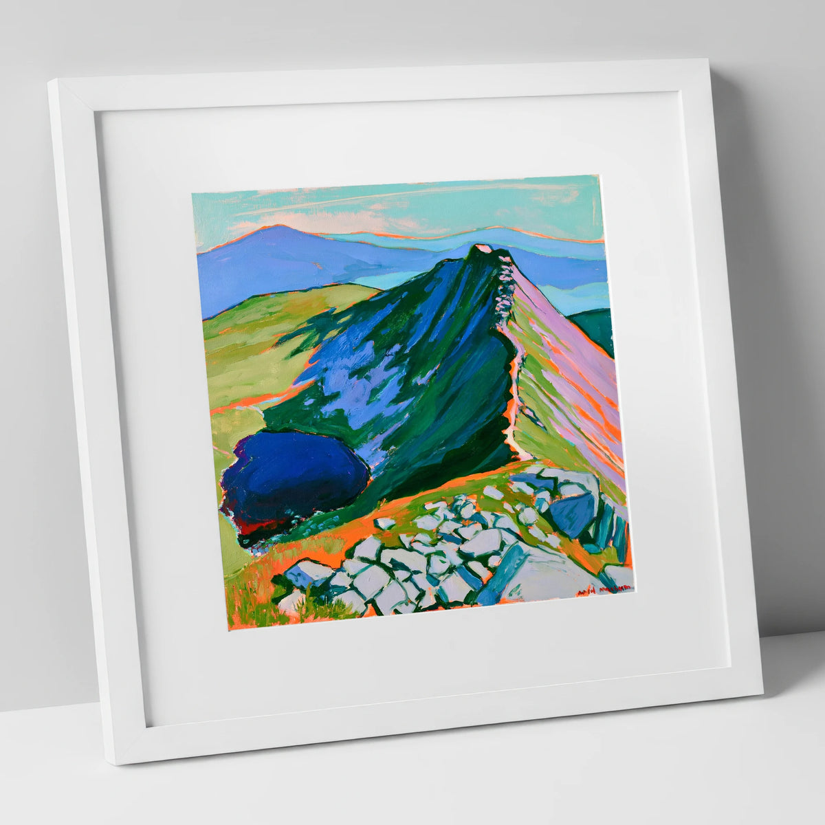 Striding Edge Helvellyn Vibrant Ridgeline lake district fell art print in white frame