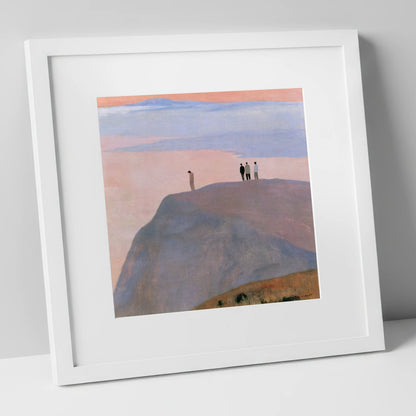 Fell Top Walkers at Dusk lake district fell art print in white frame