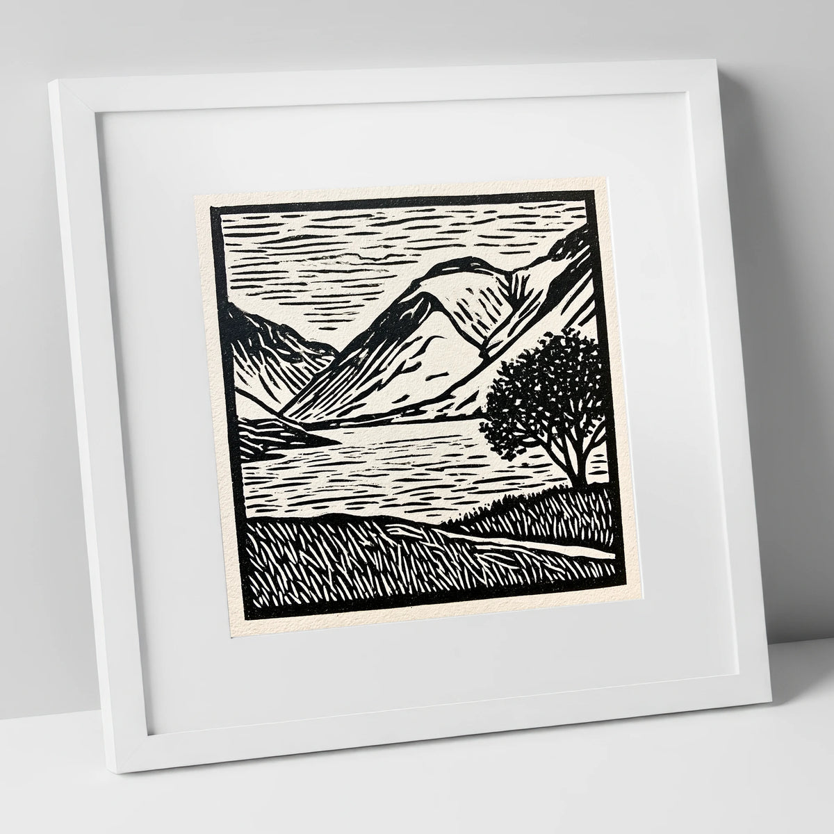 Wasdale in Black and White lake district valley art print in white frame