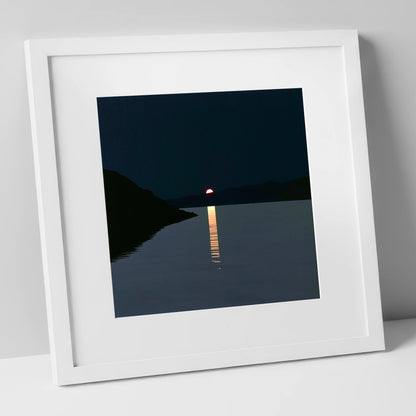 Crimson Sun Over The Lake lake district lake art print in white frame