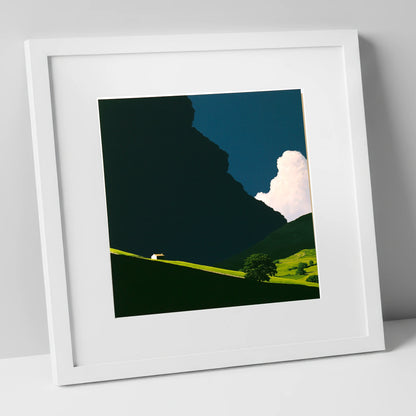 Rolling Fells Under Dark Cloud lake district fell art print in white frame