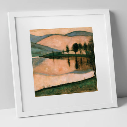 Terracotta Dawn Over Still Lake lake district lake art print in white frame