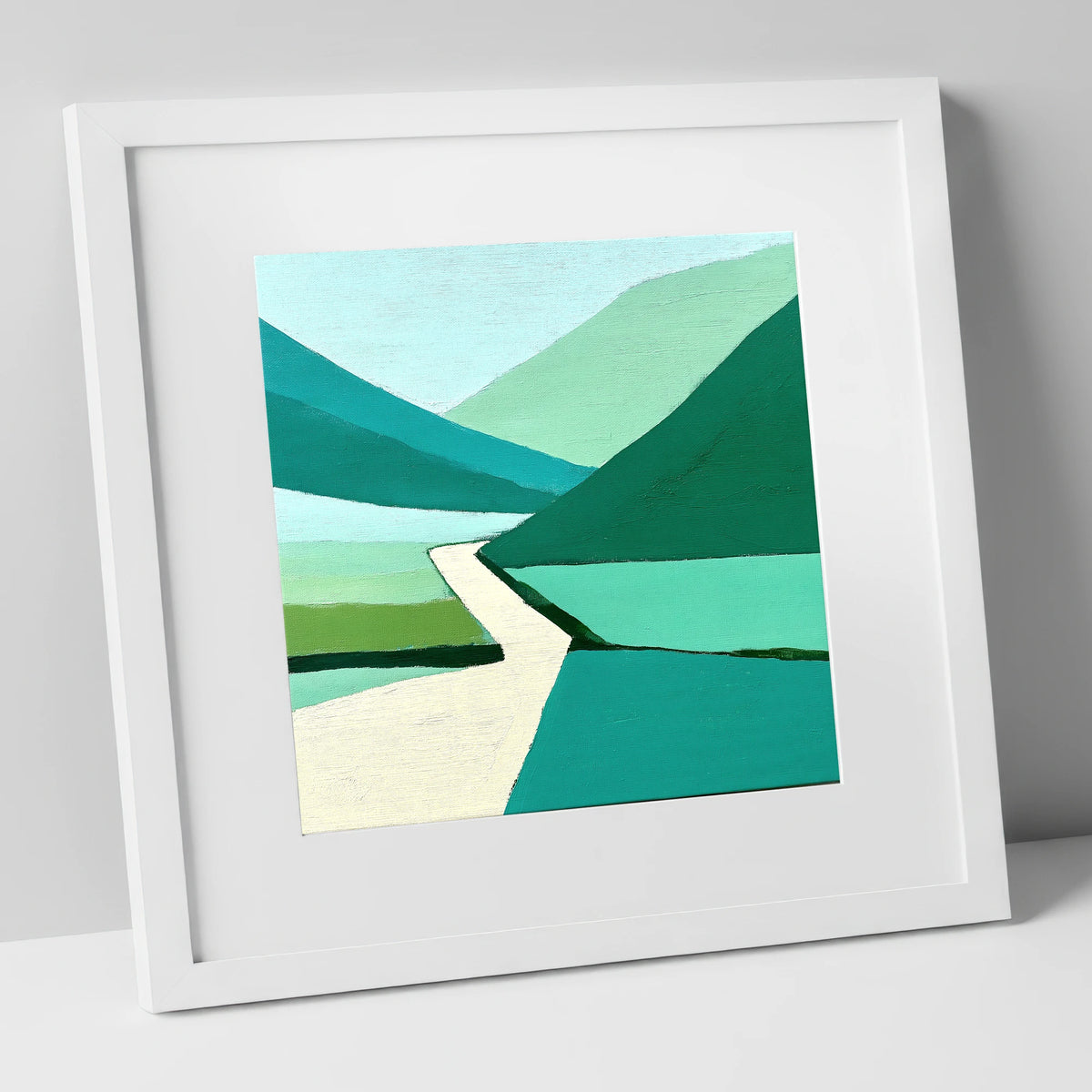 Abstract Teal Kirkstone Pass Fells lake district valley art print in white frame