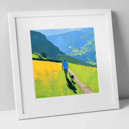 Sunlit Dog Walk Above Patterdale gifts for dog walkers art print in white frame