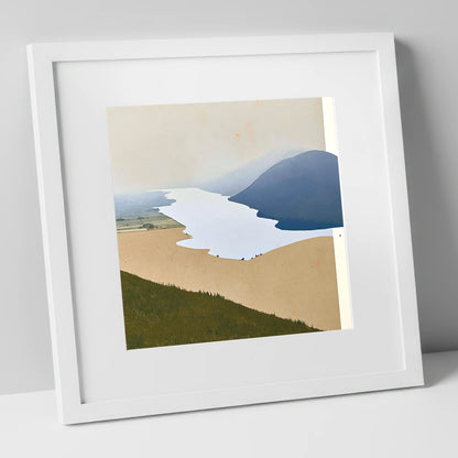 Bassenthwaite Lake and Slate Fells lake district lake art print in white frame