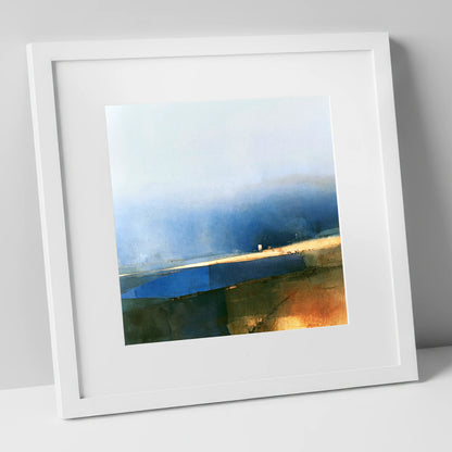 Patchwork Fields Under Indigo Skies lake district valley art print in white frame