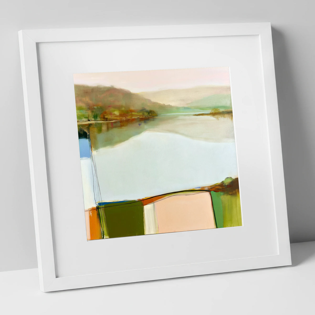 Abstract Calm Lake Reflections lake district lake art print in white frame