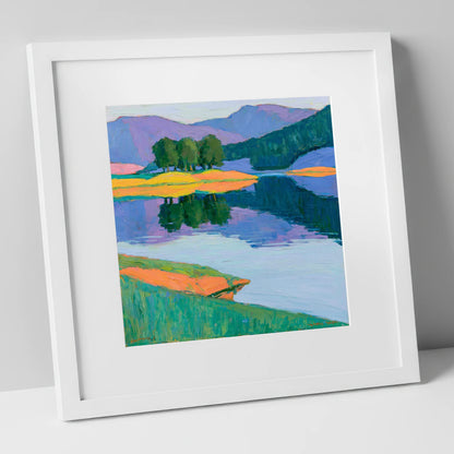 Vivid Reflections on the Lake lake district lake art print in white frame