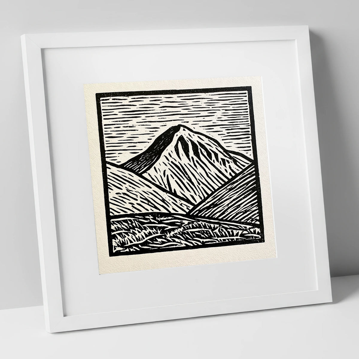 Monochrome Great Gable Peak lake district fell art print in white frame