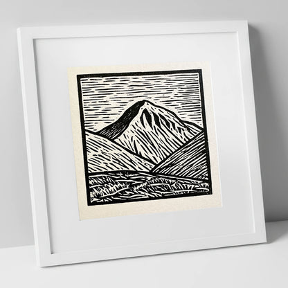 Monochrome Great Gable Peak lake district fell art print in white frame