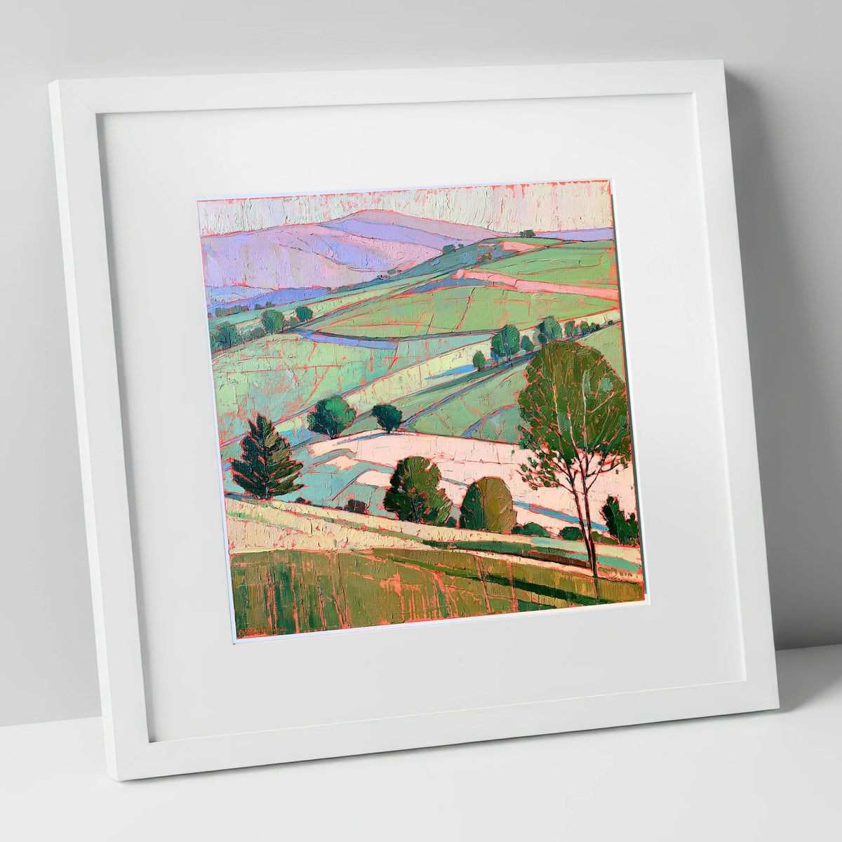 Pastel Evening Light on the Fells lake district sky art print in white frame