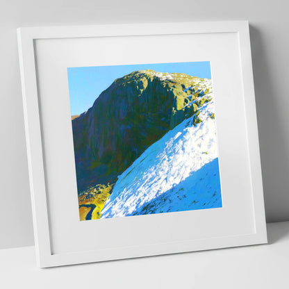 Winter Snow On Sergeant's Crag lake district fell art print in white frame