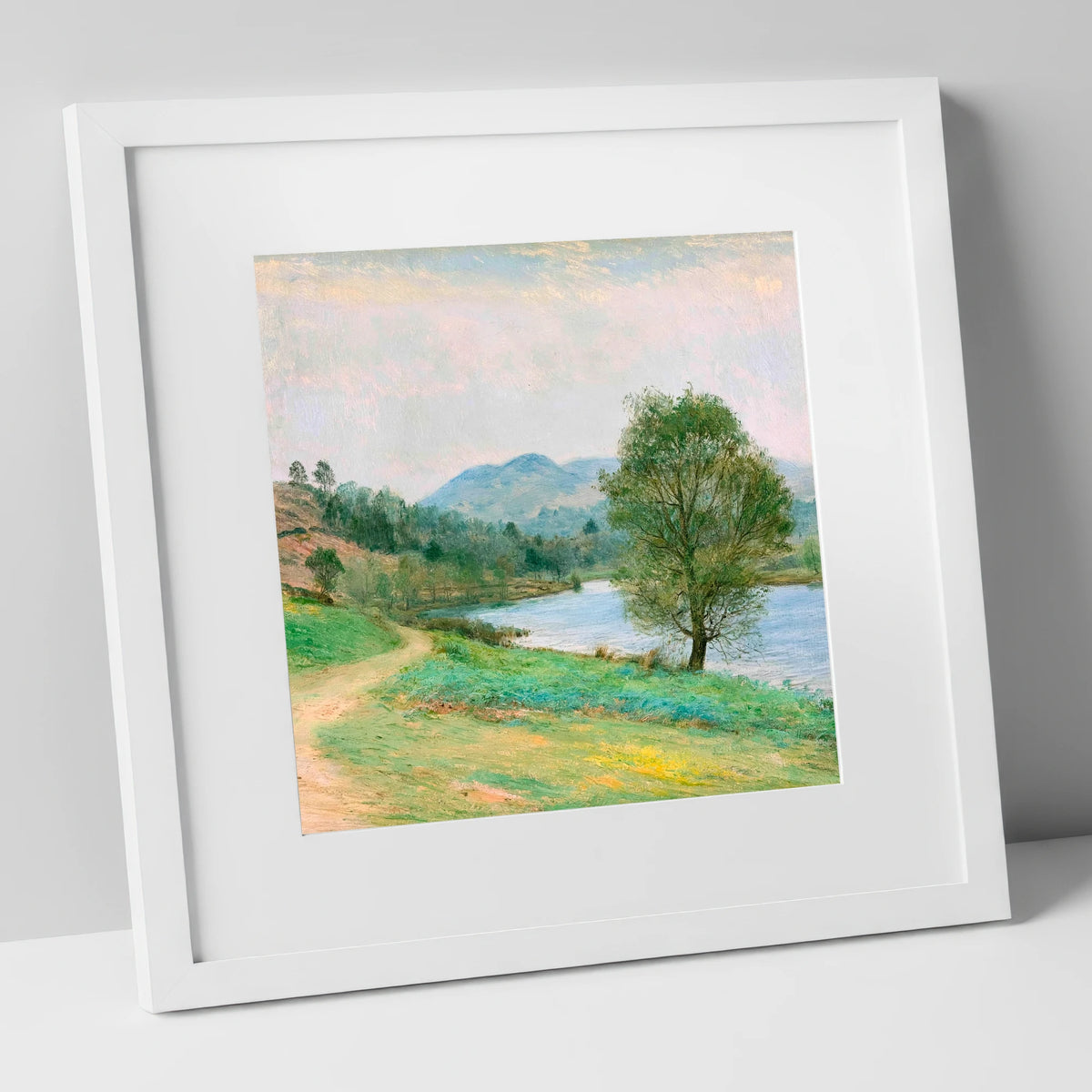 Tarn Hows in Spring Light lake district lake art print in white frame