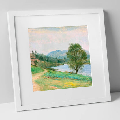 Tarn Hows in Spring Light lake district lake art print in white frame