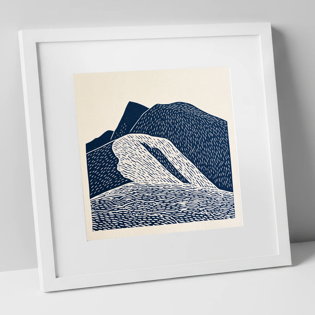 Helvellyn Ridge in Navy Blue lake district fell art print in white frame
