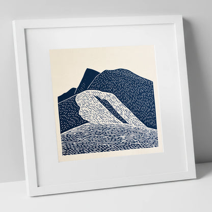 Helvellyn Ridge in Navy Blue lake district fell art print in white frame