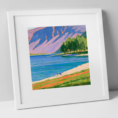 Dog Walker at Vibrant Buttermere gifts for dog walkers art print in white frame