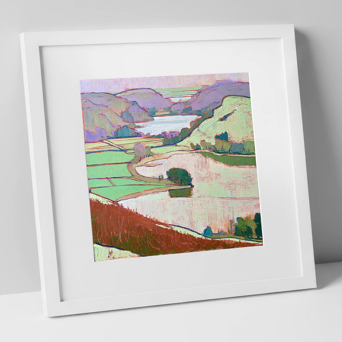 Vivid Grasmere Above Red Bracken lake district lake art print in white frame