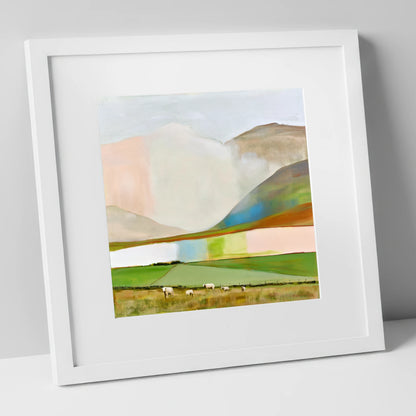 Pastel Storm Clouds Over Fells lake district sky art print in white frame