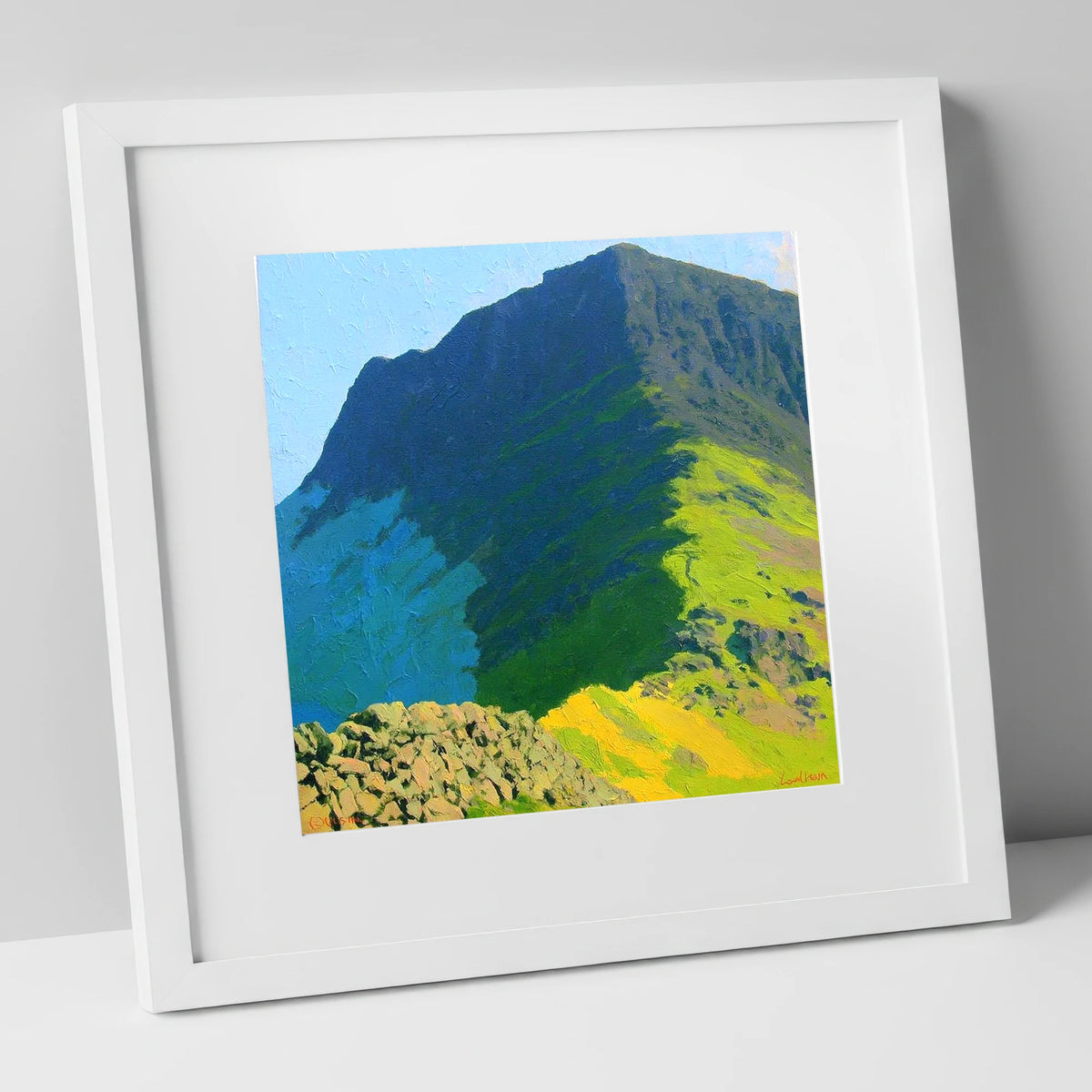 Blue Shadows on Haystacks Ridge lake district fell art print in white frame