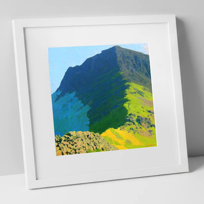 Blue Shadows on Haystacks Ridge lake district fell art print in white frame