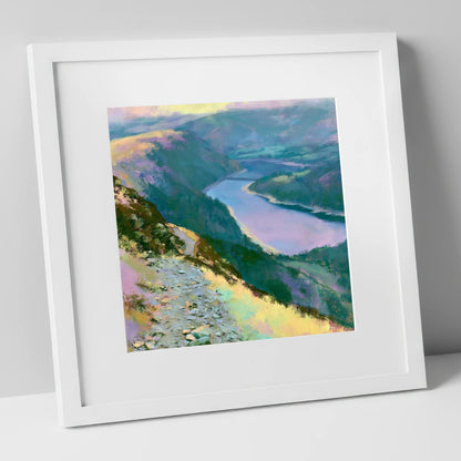Vivid Thirlmere From Helvellyn Path lake district lake art print in white frame