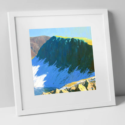 Winter Sunlight on Dow Crag lake district fell art print in white frame