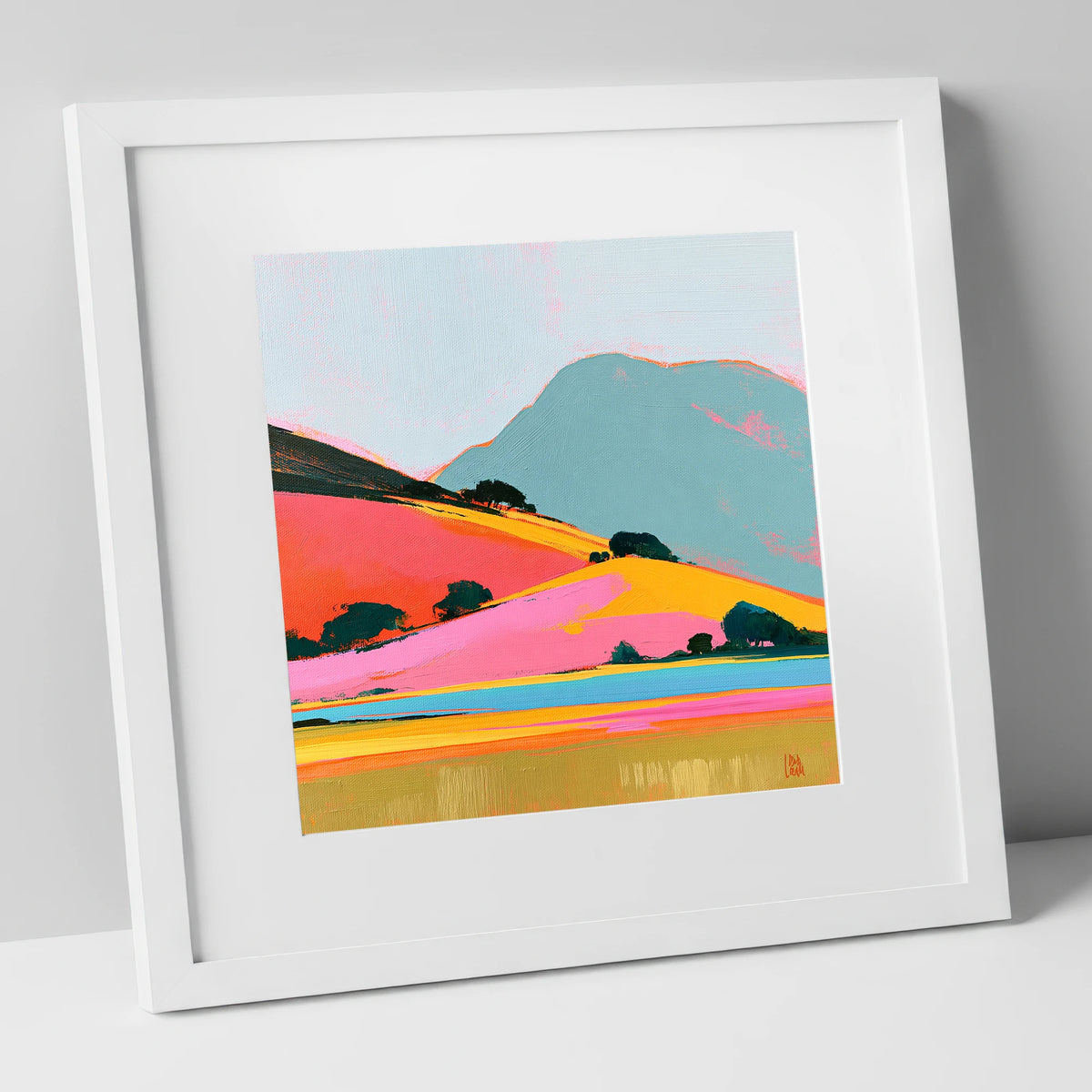 Golden Evening on Vibrant Fells lake district sky art print in white frame