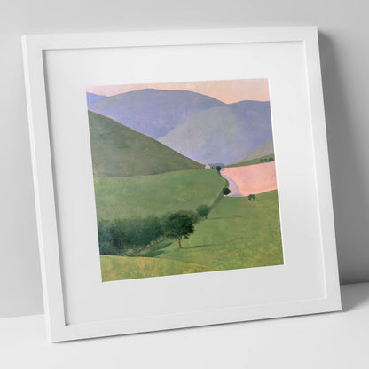 Lavender Fells Above Green Valley lake district valley art print in white frame
