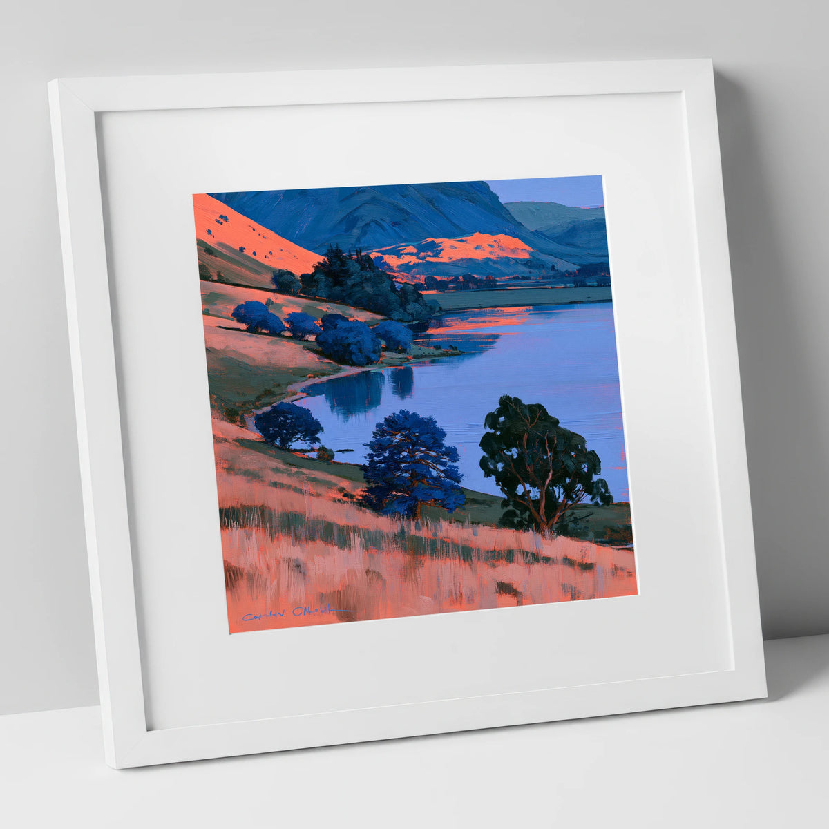 Coral Fells and Blue Lake lake district lake art print in white frame