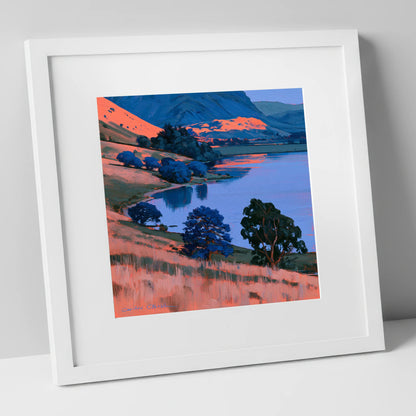 Coral Fells and Blue Lake lake district lake art print in white frame