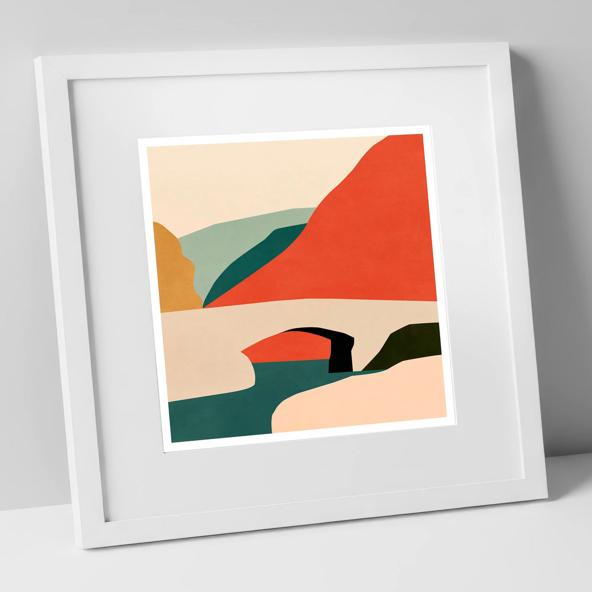 Stone Bridge and Terracotta Fells lake district waterfall art print in white frame