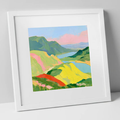 Vivid Fells from the Summit lake district fell art print in white frame