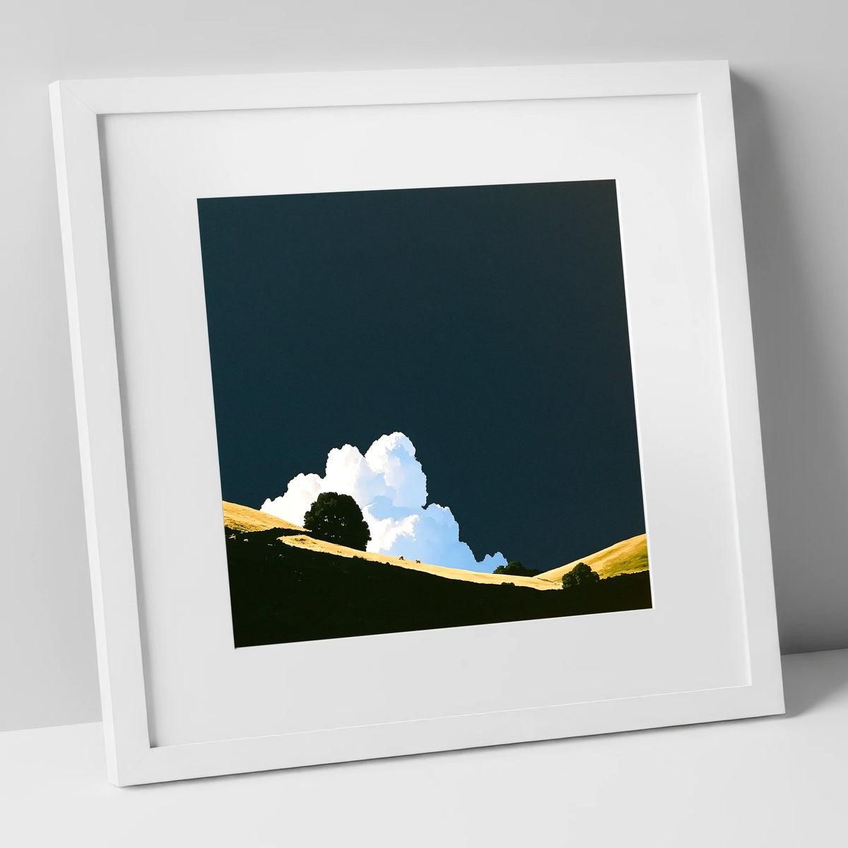 Rolling Fells Under Dark Sky lake district fell art print in white frame