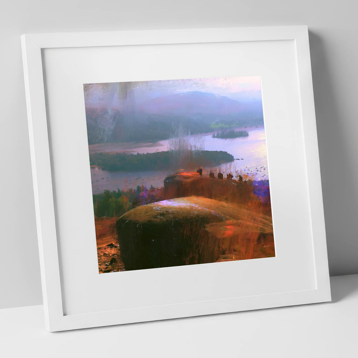 Misty Bowness from Brant Fell lake district village art print in white frame