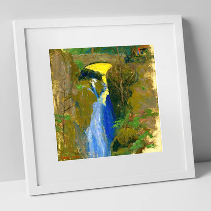 Vivid Blue Cascade at Aira Force lake district waterfall art print in white frame